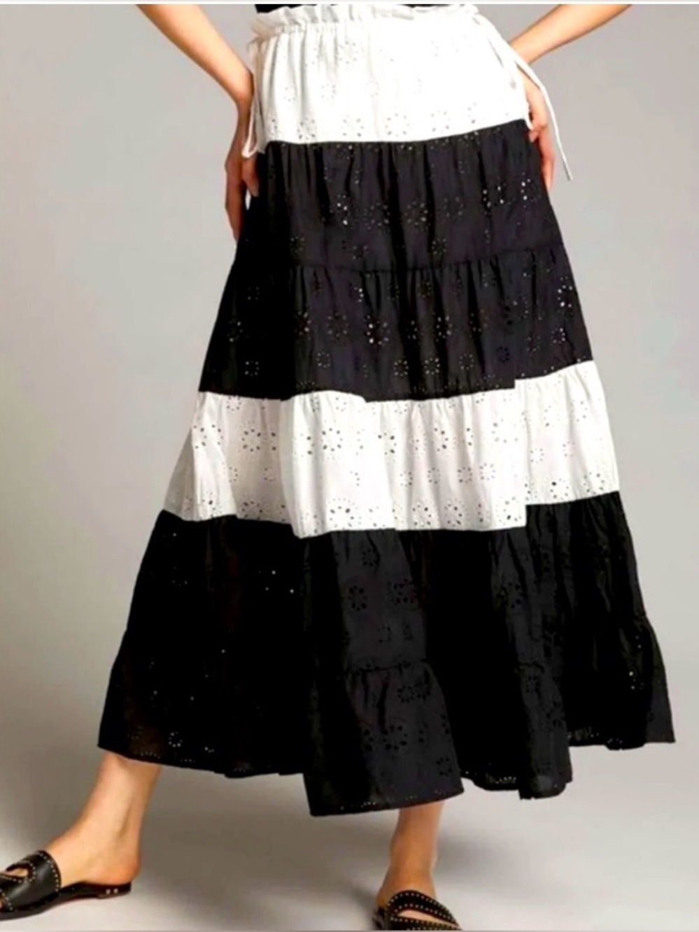 Anthropologie Hutch Fantine Tiered Colorblock Eyelet Maxi Skirt